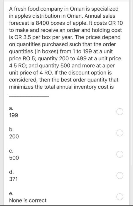 A fresh food company in Oman is specialized in