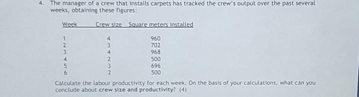 4 1 2 4. The manager of a crew that installs