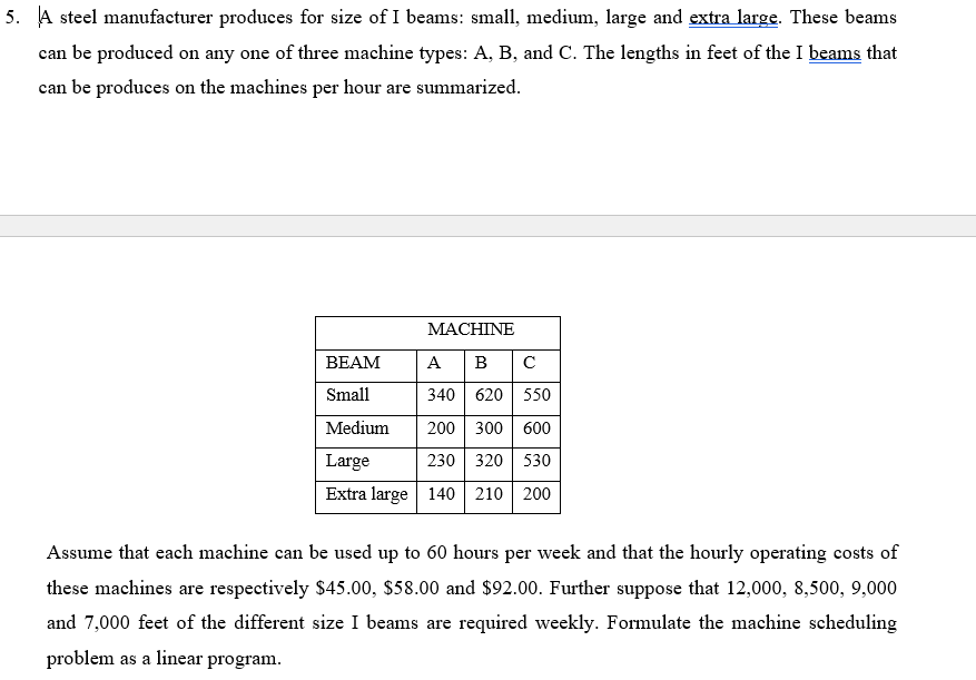 5. A steel manufacturer produces for size of I