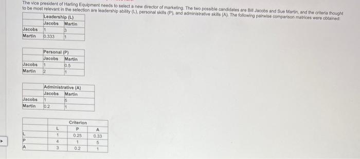 The vice president of Harling Equipment needs to