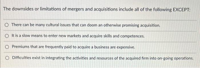 32 The downsides or limitations of mergers and