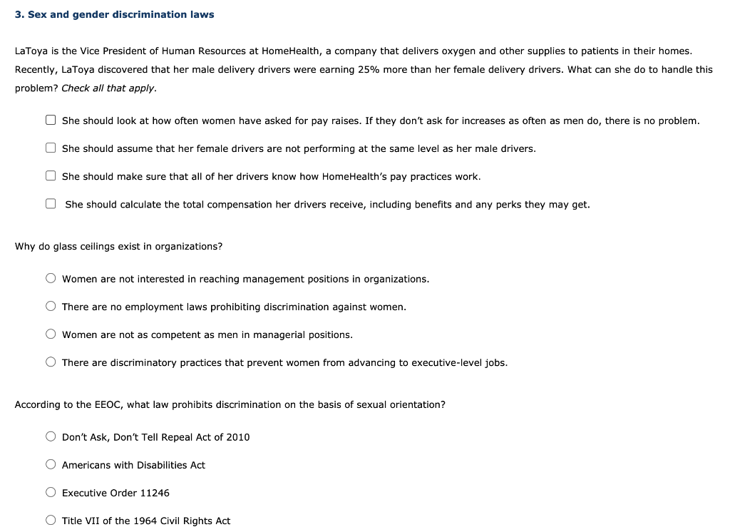 3. Sex and gender discrimination laws LaToya is