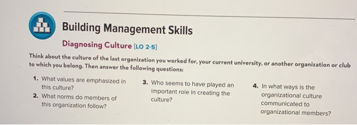 Building Management Skills Diagnosing Culture (LO