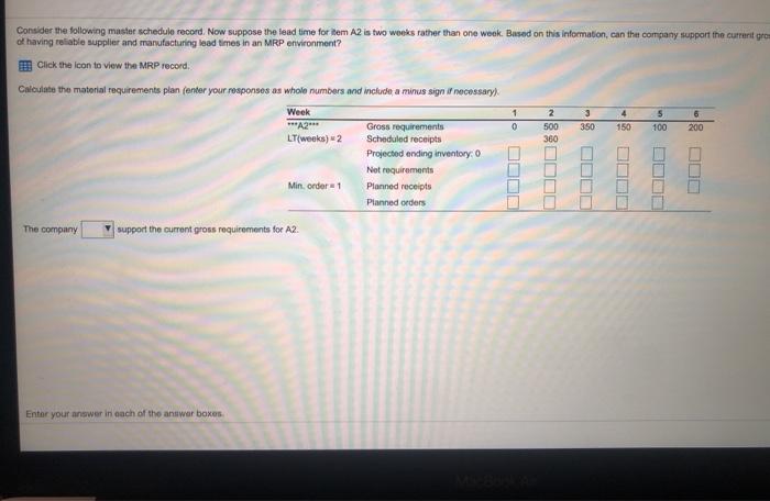 Consider the following master schedule record.