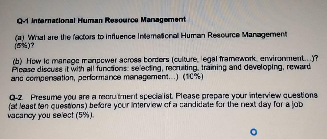 please do this Q-1 International Human Resource