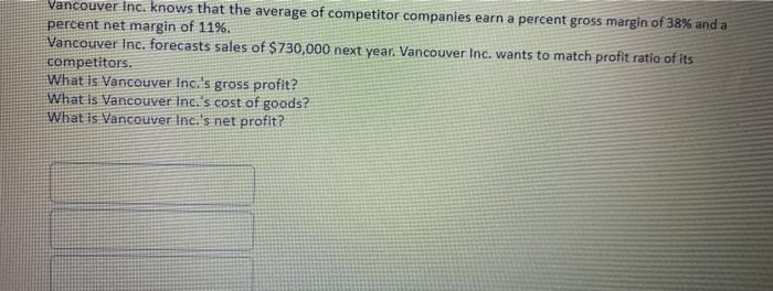 Vancouver Inc. knows that the average of