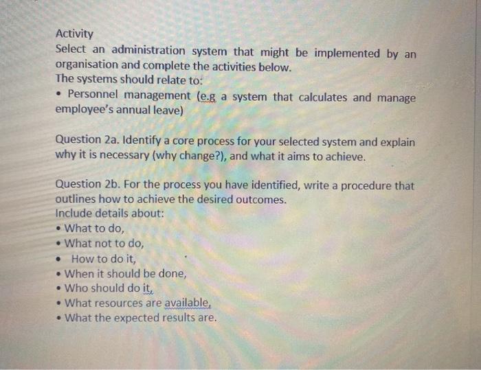 Activity Select an administration system that