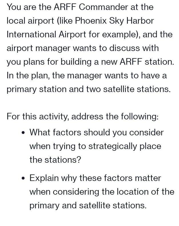 You are the ARFF Commander at the local airport