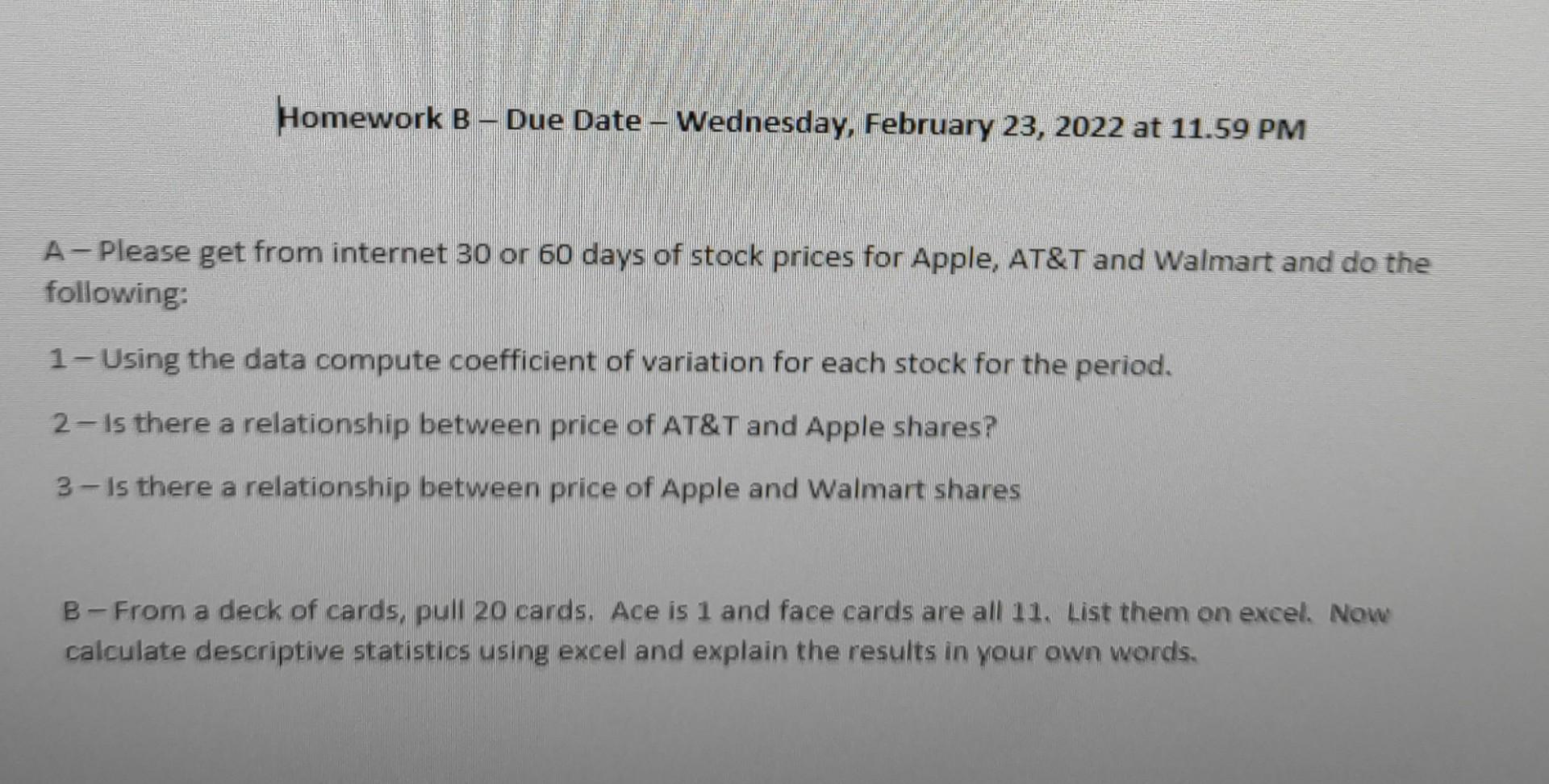 Homework B-Due Date - Wednesday, February 23,
