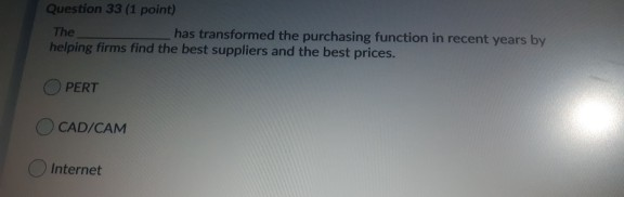 Question 33 (1 point) The has transformed the