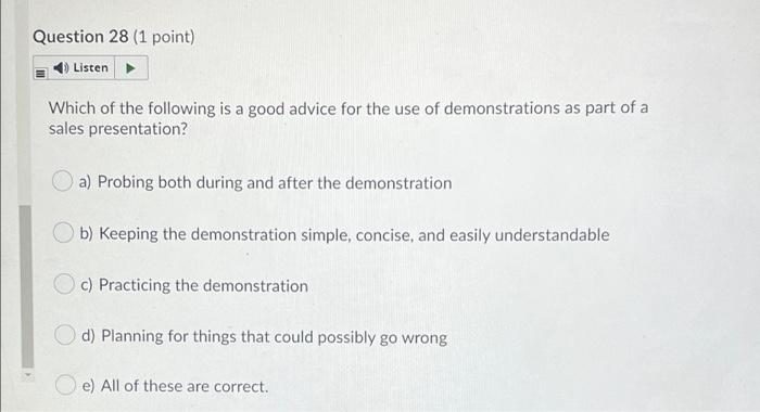 Question 28 (1 point) Listen Which of the