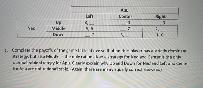 Complete the payoffs of the game table above so