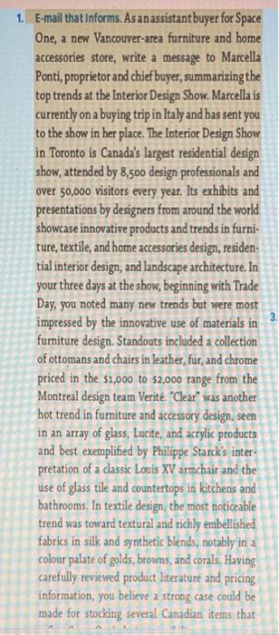 1. E-mail that informs. As an assistant buyer for