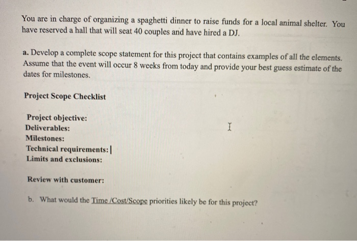 You are in charge of organizing a spaghetti