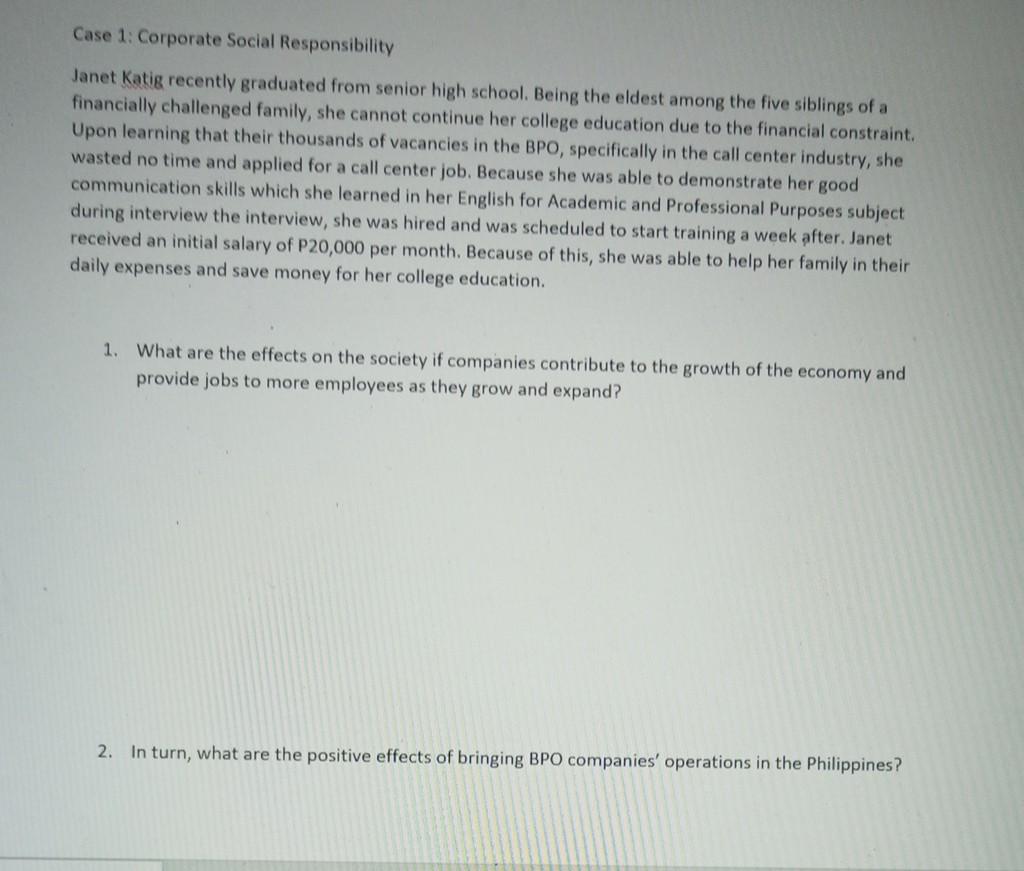Case 1: Corporate Social Responsibility Janet