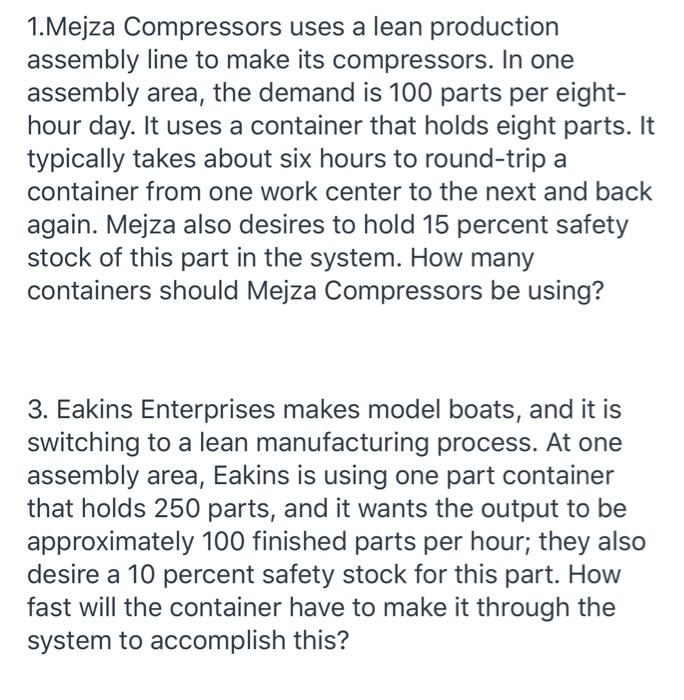1. Mejza Compressors uses a lean production