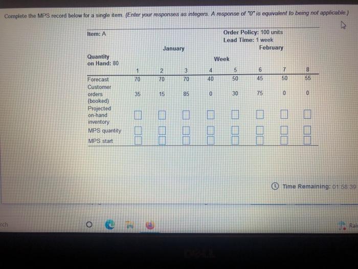 Complete the MPS record below for a single item