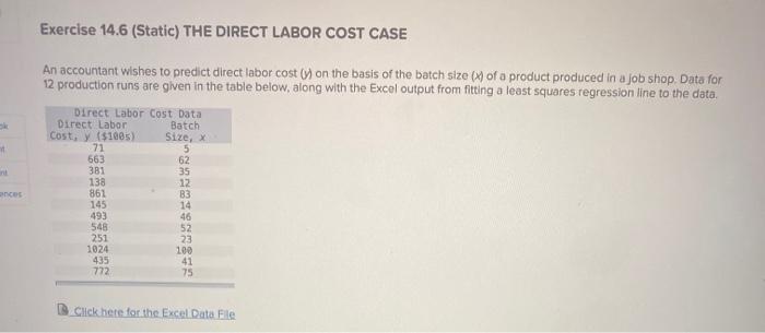 Exercise 14.6 (Static) THE DIRECT LABOR COST CASE