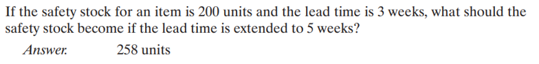 If the safety stock for an item is 200 units and