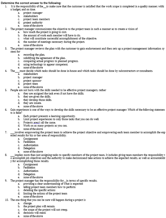 a a stem for e. a. Determine the correct answer