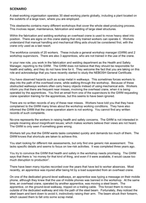 SCENARIO A steel-working organisation operates 30