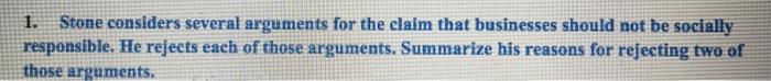 business 2 1. Stone considers several arguments
