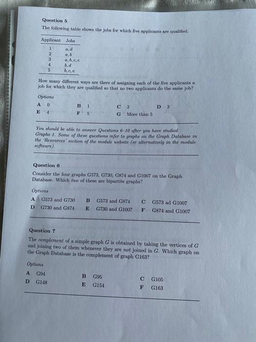 Questions The following table shows the jobs for