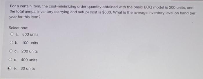 For a certain item, the cost-minimizing order