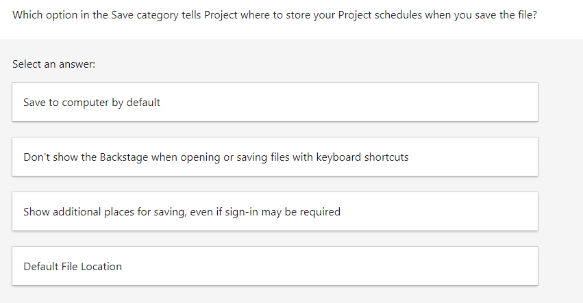Which option in the Save category tells Project