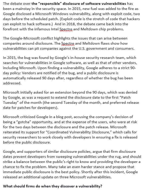 The debate over the "responsible" disclosure of