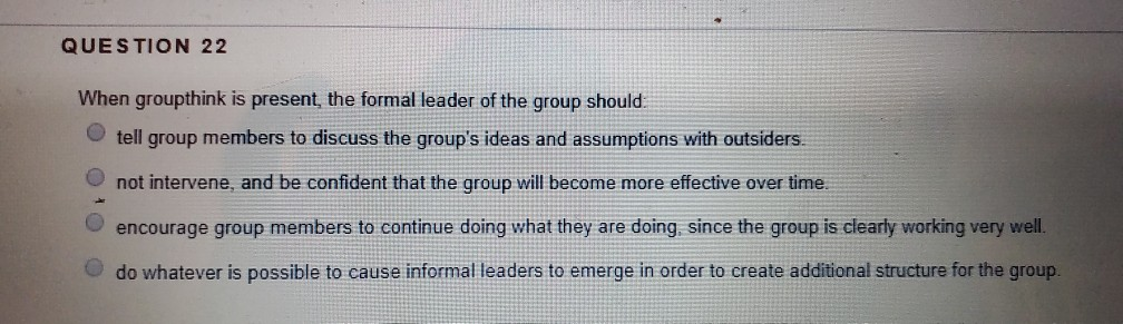 QUESTION 22 When groupthink is present, the