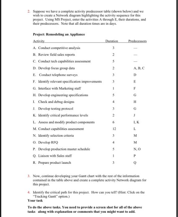 2. Suppose we have a complete activity
