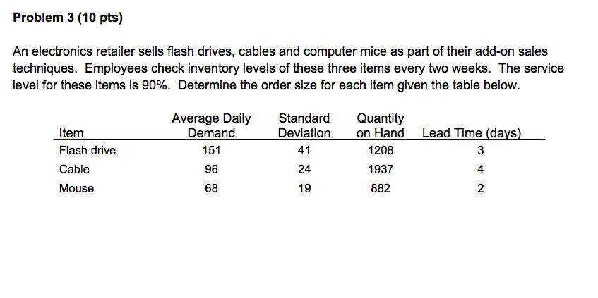 Problem 3 (10 pts) An electronics retailer sells