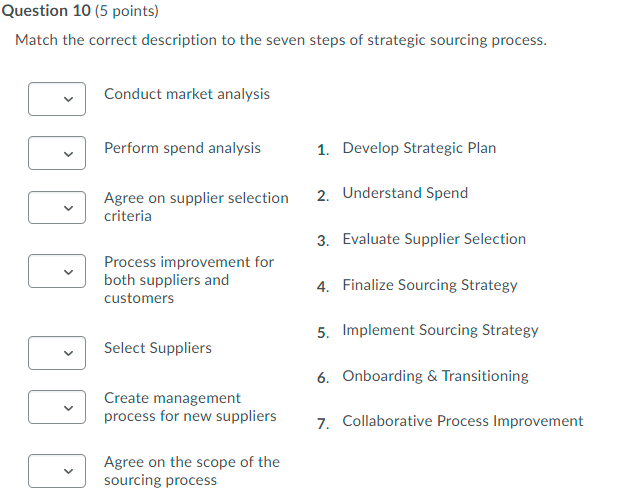 Question 10 (5 points) Match the correct
