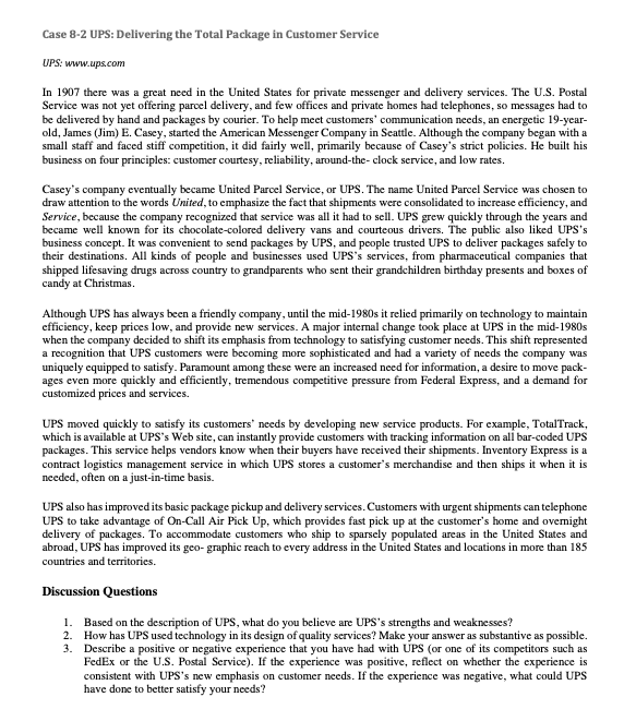 Case 8-2 UPS: Delivering the Total Package in