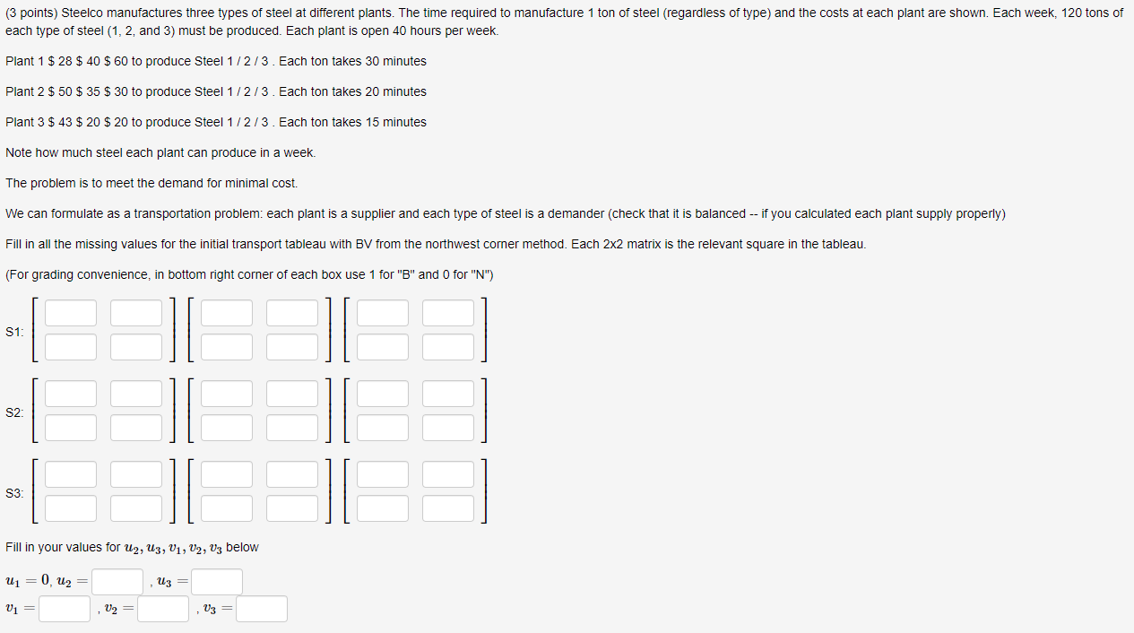 (3 points) Steelco manufactures three types of