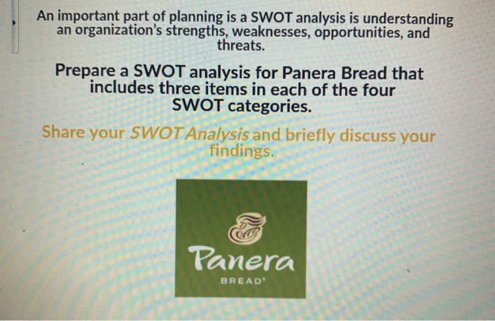 An important part of planning is a SWOT analysis