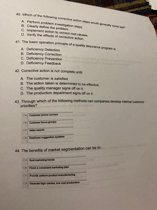 40. Which of the following corrective action