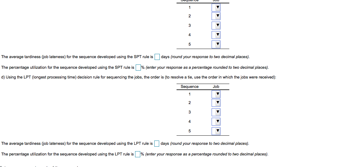 Job A B D E Due Date 314 315 313 312 325 Duration