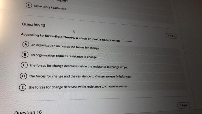 cy. Expectancy Leadership. Question 15 According