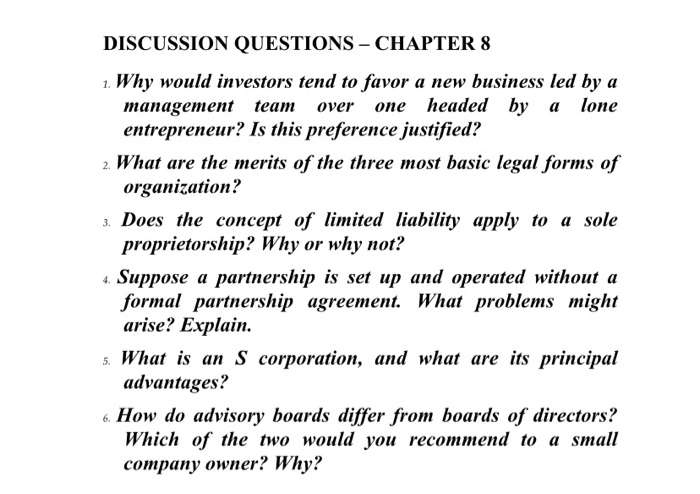 DISCUSSION QUESTIONS - CHAPTER 8 1. Why would