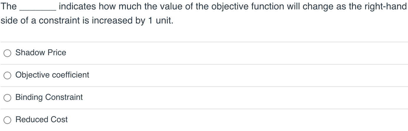 The indicates how much the value of the objective