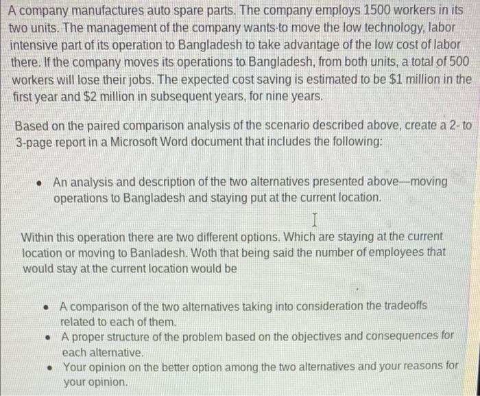 A company manufactures auto spare parts. The