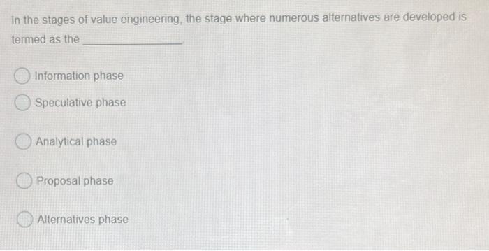 In the stages of value engineering, the stage