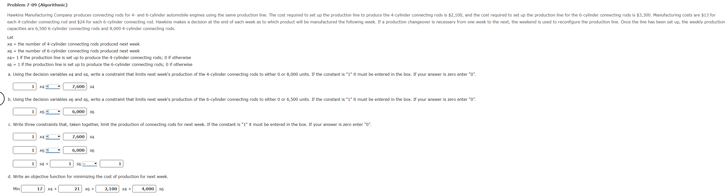 Problem 7-09 (Algorithmic) Hawkins Manufacturing