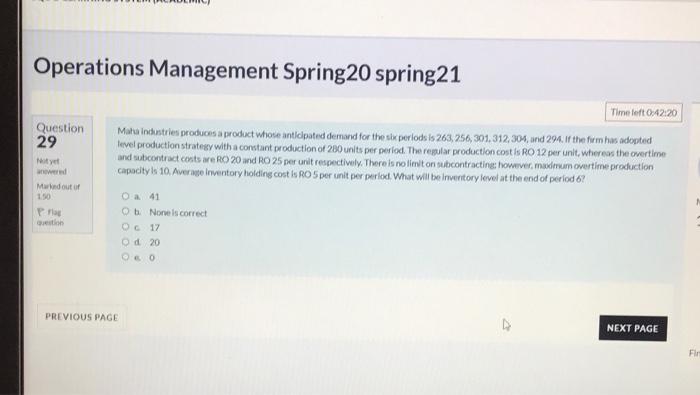 Operations Management Spring20 spring21 Question