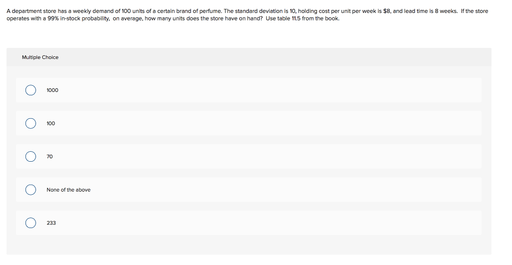 weeks. If the store A department store has a