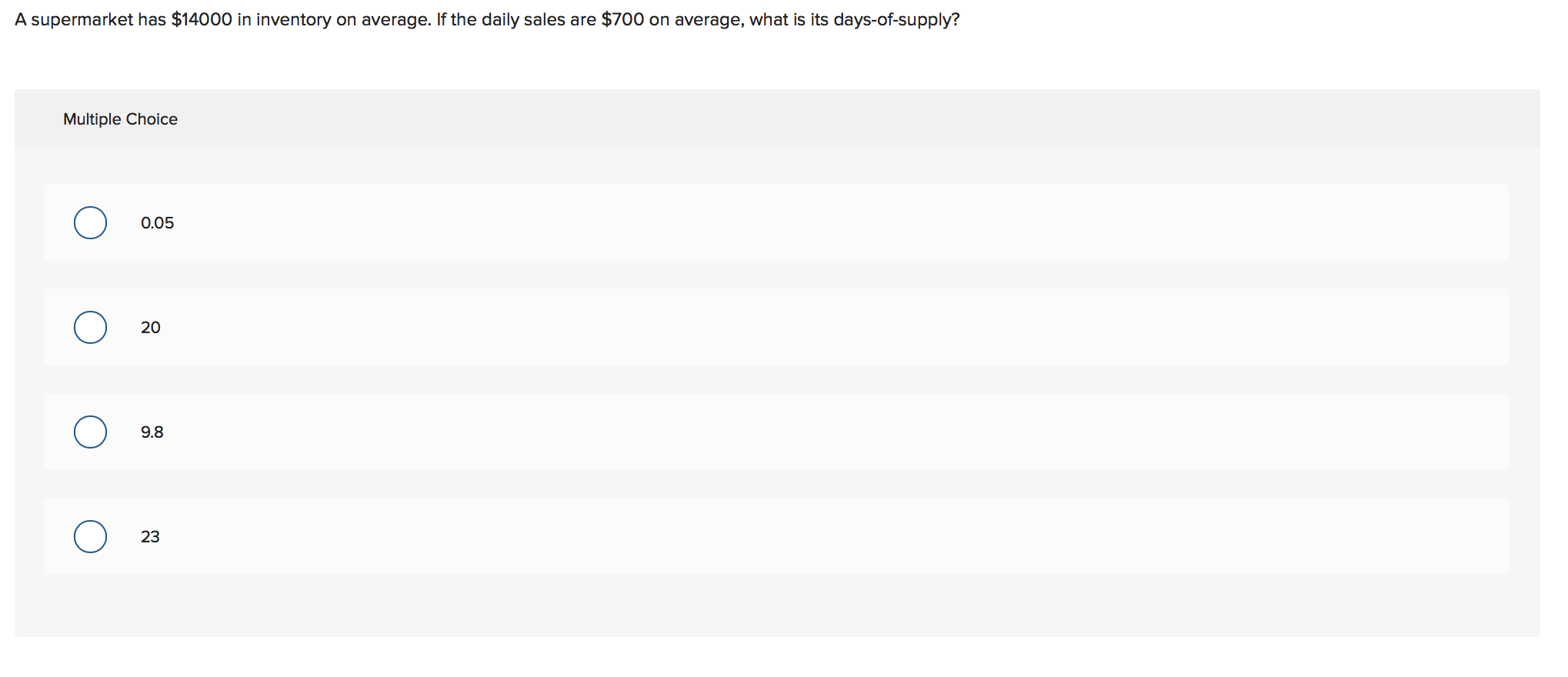 weeks. If the store A department store has a