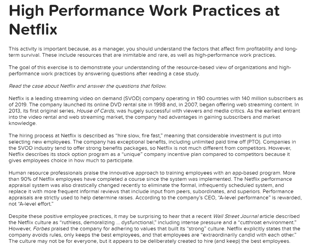 High Performance Work Practices at Netflix This