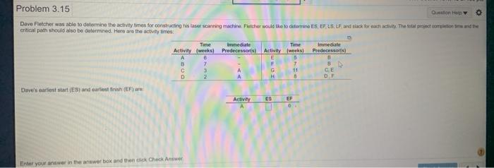 Problem 3.15 Outton Han Dave Fletcher was able to